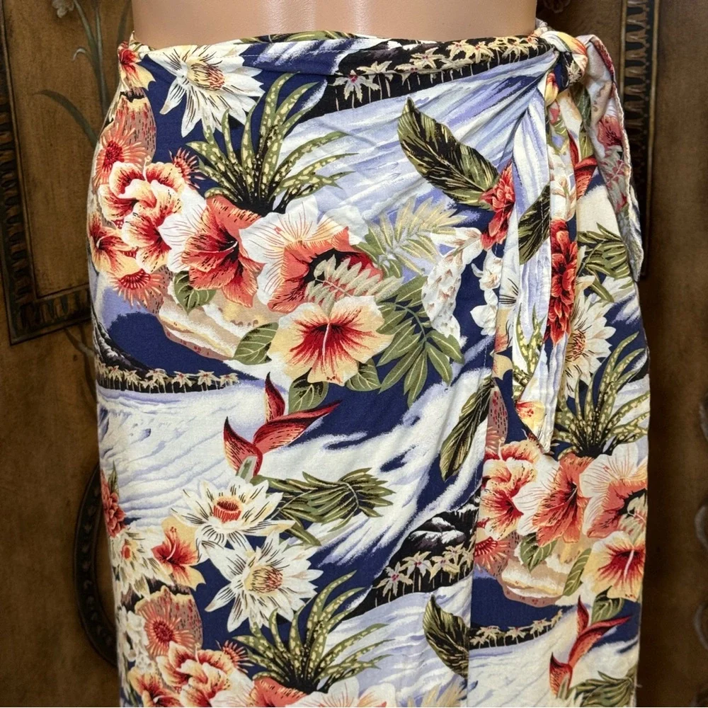 Vintage Robbie‎ Bee Hawaiian Skirt 90s Maxi Faux Wrap Floral Lined Tie Waist